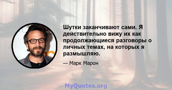 Шутки заканчивают сами. Я действительно вижу их как продолжающиеся разговоры о личных темах, на которых я размышляю.