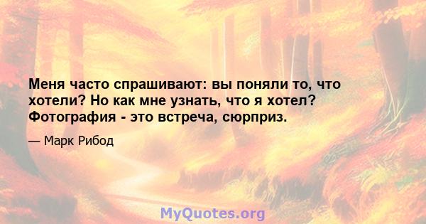 Меня часто спрашивают: вы поняли то, что хотели? Но как мне узнать, что я хотел? Фотография - это встреча, сюрприз.