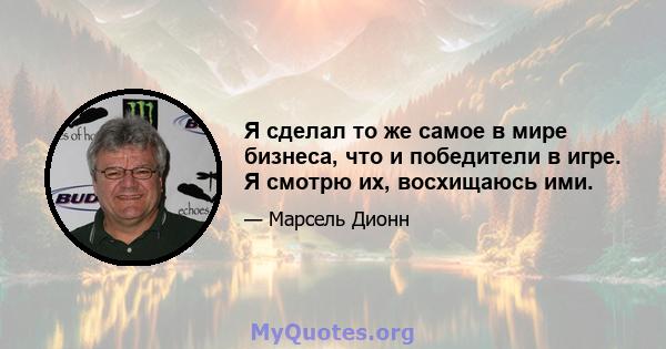 Я сделал то же самое в мире бизнеса, что и победители в игре. Я смотрю их, восхищаюсь ими.