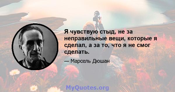 Я чувствую стыд, не за неправильные вещи, которые я сделал, а за то, что я не смог сделать.