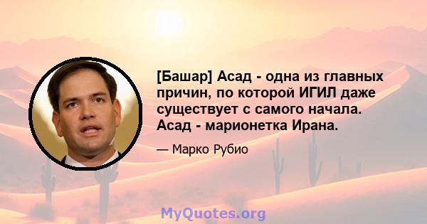 [Башар] Асад - одна из главных причин, по которой ИГИЛ даже существует с самого начала. Асад - марионетка Ирана.