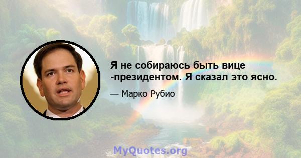 Я не собираюсь быть вице -президентом. Я сказал это ясно.