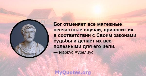 Бог отменяет все мятежные несчастные случаи, приносит их в соответствии с Своим законами судьбы и делает их все полезными для его цели.