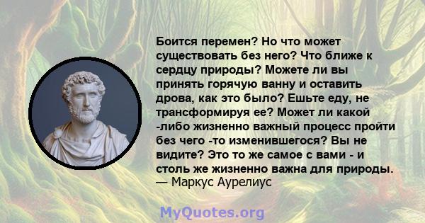 Боится перемен? Но что может существовать без него? Что ближе к сердцу природы? Можете ли вы принять горячую ванну и оставить дрова, как это было? Ешьте еду, не трансформируя ее? Может ли какой -либо жизненно важный