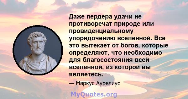 Даже пердера удачи не противоречат природе или провиденциальному упорядочению вселенной. Все это вытекает от богов, которые определяют, что необходимо для благосостояния всей вселенной, из которой вы являетесь.