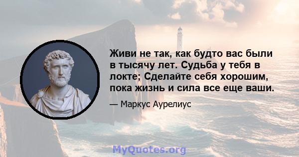 Живи не так, как будто вас были в тысячу лет. Судьба у тебя в локте; Сделайте себя хорошим, пока жизнь и сила все еще ваши.