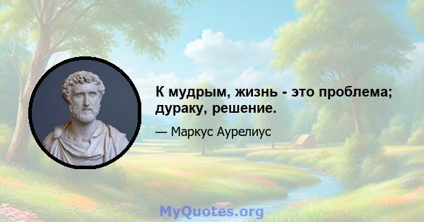 К мудрым, жизнь - это проблема; дураку, решение.