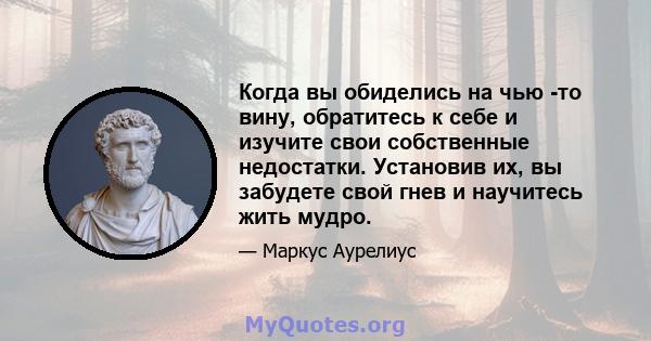 Когда вы обиделись на чью -то вину, обратитесь к себе и изучите свои собственные недостатки. Установив их, вы забудете свой гнев и научитесь жить мудро.