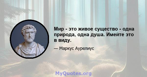 Мир - это живое существо - одна природа, одна душа. Имейте это в виду.