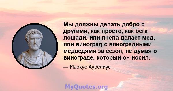 Мы должны делать добро с другими, как просто, как бега лошади, или пчела делает мед, или виноград с виноградными медведями за сезон, не думая о винограде, который он носил.