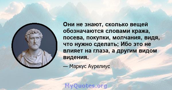 Они не знают, сколько вещей обозначаются словами кража, посева, покупки, молчания, видя, что нужно сделать; Ибо это не влияет на глаза, а другим видом видения.