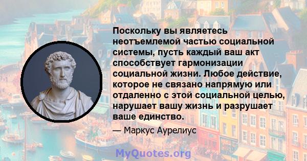 Поскольку вы являетесь неотъемлемой частью социальной системы, пусть каждый ваш акт способствует гармонизации социальной жизни. Любое действие, которое не связано напрямую или отдаленно с этой социальной целью, нарушает 