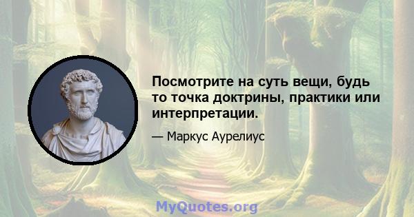 Посмотрите на суть вещи, будь то точка доктрины, практики или интерпретации.