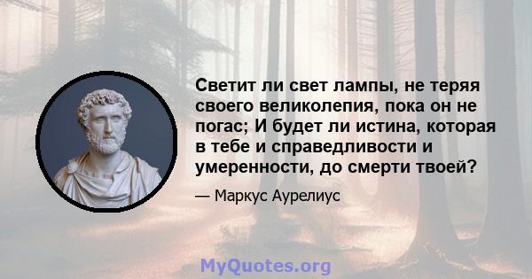 Светит ли свет лампы, не теряя своего великолепия, пока он не погас; И будет ли истина, которая в тебе и справедливости и умеренности, до смерти твоей?