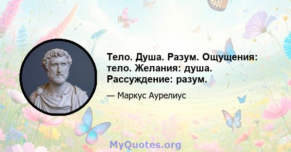 Тело. Душа. Разум. Ощущения: тело. Желания: душа. Рассуждение: разум.