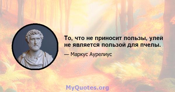 То, что не приносит пользы, улей не является пользой для пчелы.