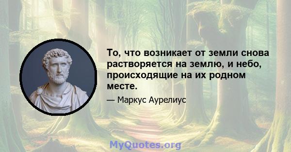 То, что возникает от земли снова растворяется на землю, и небо, происходящие на их родном месте.