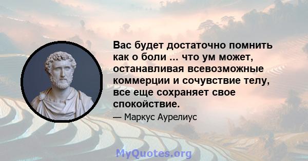 Вас будет достаточно помнить как о боли ... что ум может, останавливая всевозможные коммерции и сочувствие телу, все еще сохраняет свое спокойствие.