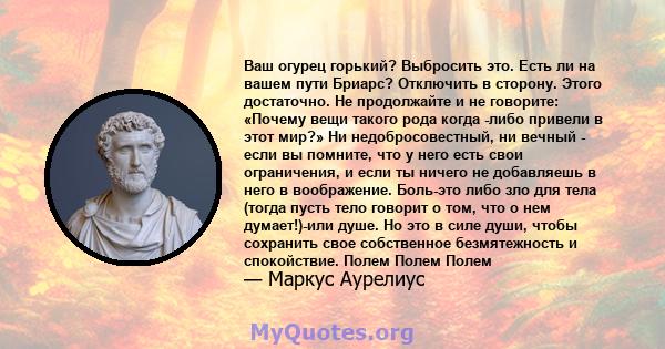 Ваш огурец горький? Выбросить это. Есть ли на вашем пути Бриарс? Отключить в сторону. Этого достаточно. Не продолжайте и не говорите: «Почему вещи такого рода когда -либо привели в этот мир?» Ни недобросовестный, ни