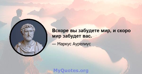 Вскоре вы забудете мир, и скоро мир забудет вас.