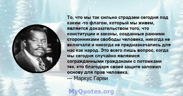 То, что мы так сильно страдаем сегодня под каким -то флагом, который мы живем, является доказательством того, что конституции и законы, созданные ранними сторонниками свободы человека, никогда не включали и никогда не