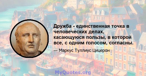 Дружба - единственная точка в человеческих делах, касающуюся пользы, в которой все, с одним голосом, согласны.