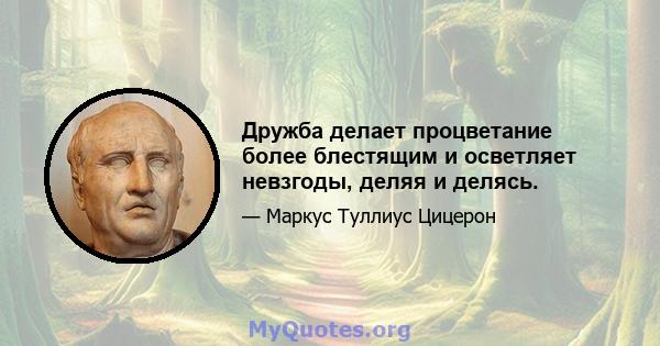 Дружба делает процветание более блестящим и осветляет невзгоды, деляя и делясь.