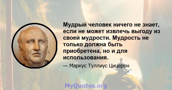 Мудрый человек ничего не знает, если не может извлечь выгоду из своей мудрости. Мудрость не только должна быть приобретена, но и для использования.