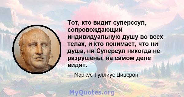 Тот, кто видит суперссул, сопровождающий индивидуальную душу во всех телах, и кто понимает, что ни душа, ни Суперсул никогда не разрушены, на самом деле видят.