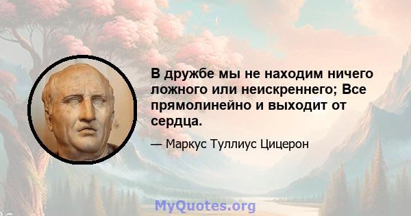 В дружбе мы не находим ничего ложного или неискреннего; Все прямолинейно и выходит от сердца.