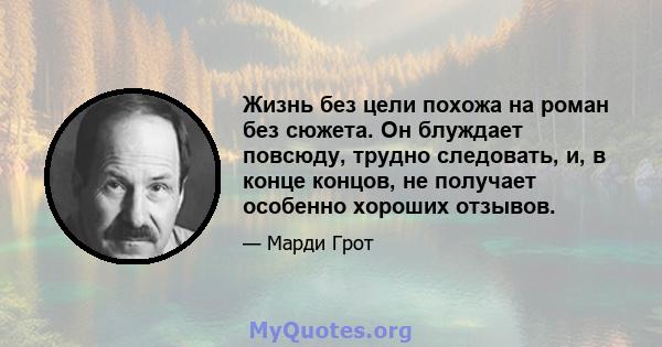 Жизнь без цели похожа на роман без сюжета. Он блуждает повсюду, трудно следовать, и, в конце концов, не получает особенно хороших отзывов.