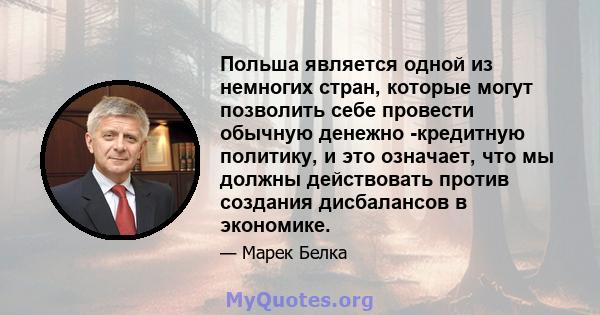 Польша является одной из немногих стран, которые могут позволить себе провести обычную денежно -кредитную политику, и это означает, что мы должны действовать против создания дисбалансов в экономике.