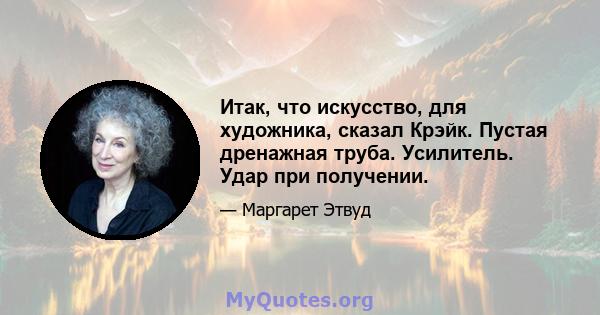 Итак, что искусство, для художника, сказал Крэйк. Пустая дренажная труба. Усилитель. Удар при получении.