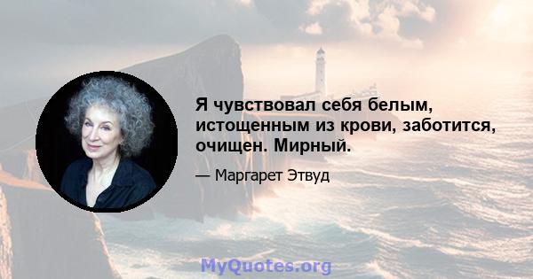 Я чувствовал себя белым, истощенным из крови, заботится, очищен. Мирный.