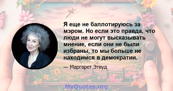 Я еще не баллотируюсь за мэром. Но если это правда, что люди не могут высказывать мнение, если они не были избраны, то мы больше не находимся в демократии.