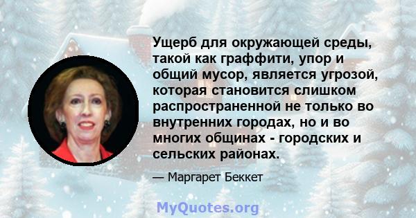 Ущерб для окружающей среды, такой как граффити, упор и общий мусор, является угрозой, которая становится слишком распространенной не только во внутренних городах, но и во многих общинах - городских и сельских районах.