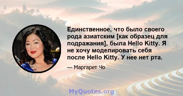 Единственное, что было своего рода азиатским [как образец для подражания], была Hello Kitty. Я не хочу моделировать себя после Hello Kitty. У нее нет рта.