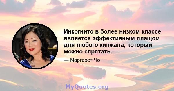 Инкогнито в более низком классе является эффективным плащом для любого кинжала, который можно спрятать.