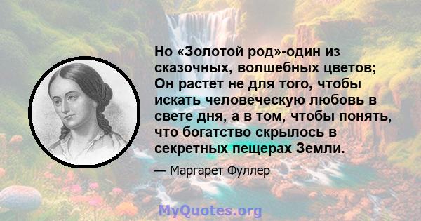 Но «Золотой род»-один из сказочных, волшебных цветов; Он растет не для того, чтобы искать человеческую любовь в свете дня, а в том, чтобы понять, что богатство скрылось в секретных пещерах Земли.