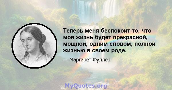 Теперь меня беспокоит то, что моя жизнь будет прекрасной, мощной, одним словом, полной жизнью в своем роде.