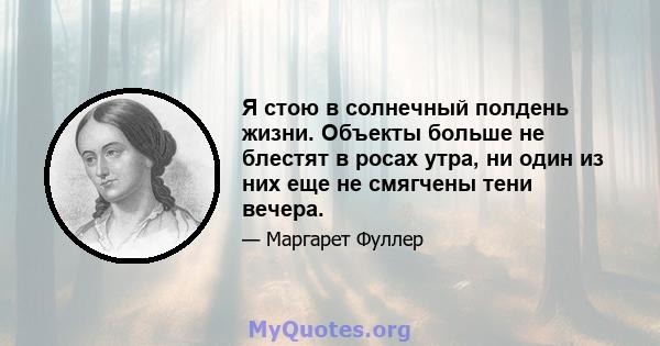 Я стою в солнечный полдень жизни. Объекты больше не блестят в росах утра, ни один из них еще не смягчены тени вечера.