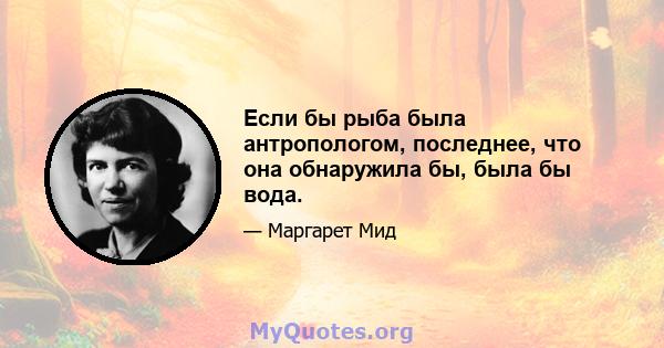 Если бы рыба была антропологом, последнее, что она обнаружила бы, была бы вода.