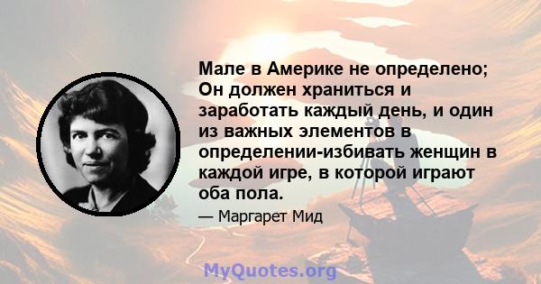 Мале в Америке не определено; Он должен храниться и заработать каждый день, и один из важных элементов в определении-избивать женщин в каждой игре, в которой играют оба пола.