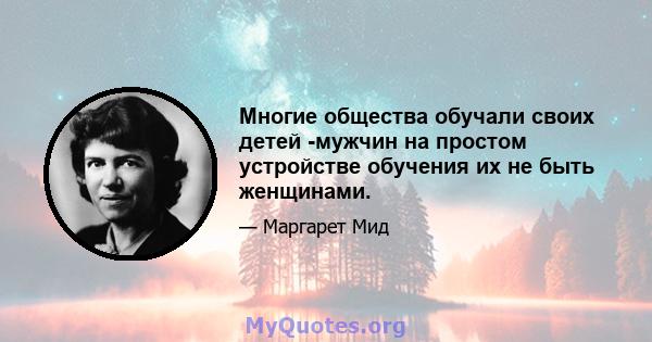 Многие общества обучали своих детей -мужчин на простом устройстве обучения их не быть женщинами.