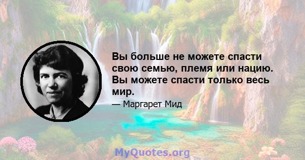 Вы больше не можете спасти свою семью, племя или нацию. Вы можете спасти только весь мир.