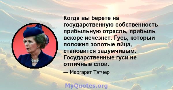 Когда вы берете на государственную собственность прибыльную отрасль, прибыль вскоре исчезнет. Гусь, который положил золотые яйца, становится задумчивым. Государственные гуси не отличные слои.