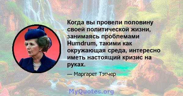 Когда вы провели половину своей политической жизни, занимаясь проблемами Humdrum, такими как окружающая среда, интересно иметь настоящий кризис на руках.