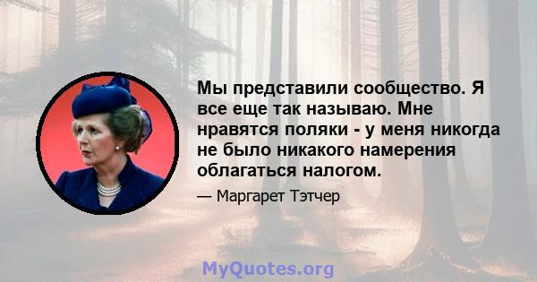 Мы представили сообщество. Я все еще так называю. Мне нравятся поляки - у меня никогда не было никакого намерения облагаться налогом.