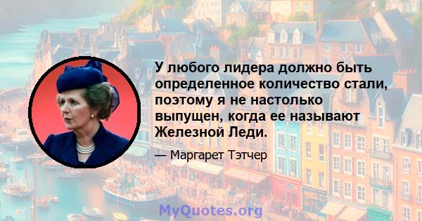 У любого лидера должно быть определенное количество стали, поэтому я не настолько выпущен, когда ее называют Железной Леди.