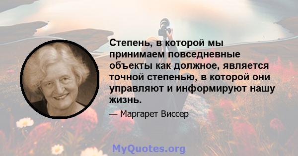 Степень, в которой мы принимаем повседневные объекты как должное, является точной степенью, в которой они управляют и информируют нашу жизнь.